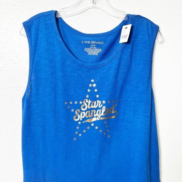 LANE BRYANT BLUE STAR SPANGLED WOMEN GRAPHIC TEE TANK TOP RUFFLE TUNIC 18/20 - Picture 2 of 5